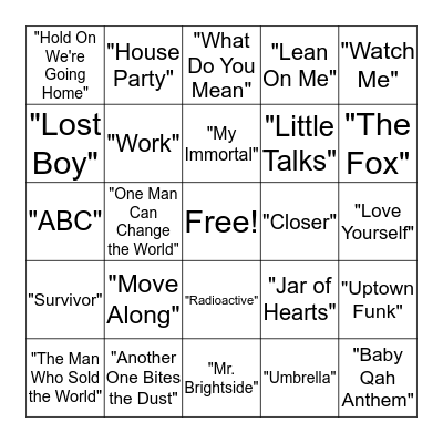 Musical Bingo Card
