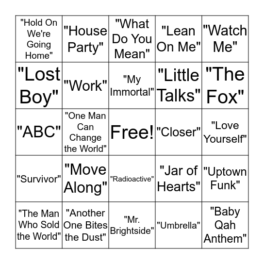 Musical Bingo Card