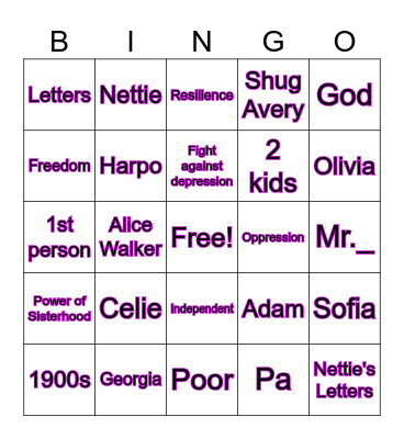 The Color Purple Bingo Card