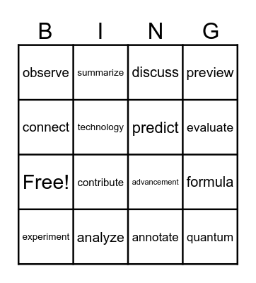 Academic Vocabulary Bingo Card