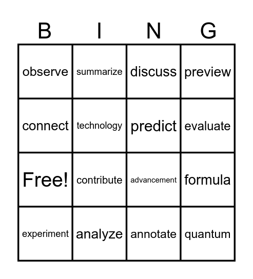 Academic Vocabulary Bingo Card