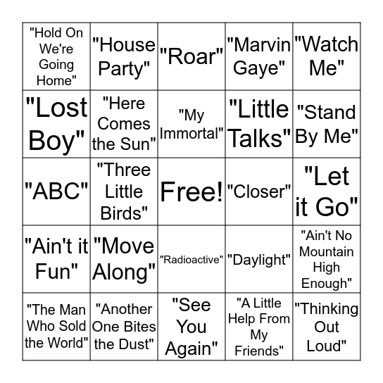 Musical Bingo Card