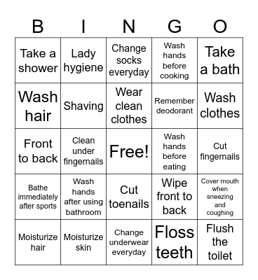 Health, and Hygiene Bingo Card