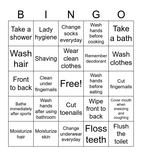 Health, and Hygiene Bingo Card