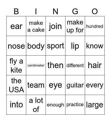 L1Vocabulary Bingo Card