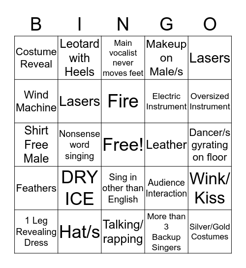 Eurovision Bingo Card