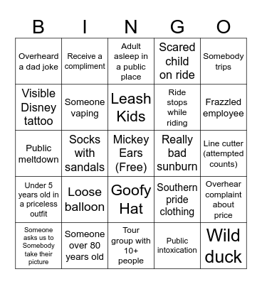 Disney Bingo Card