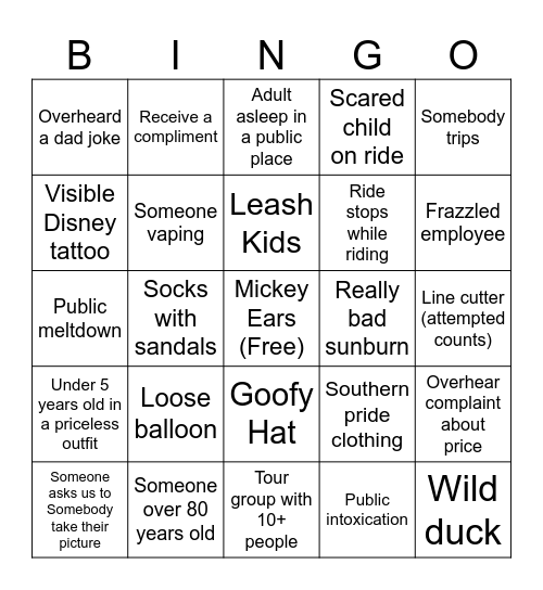 Disney Bingo Card