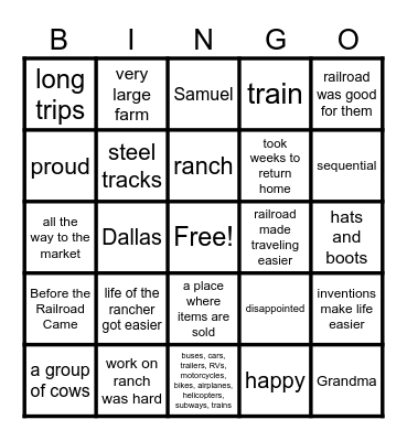 Story Element Bingo Card