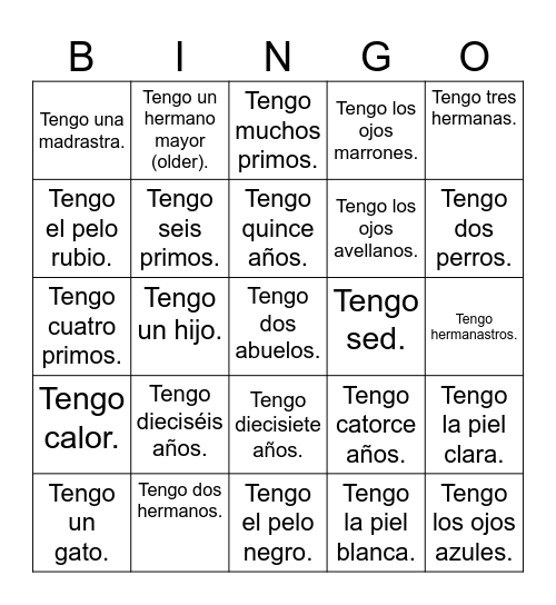 Yo tengo Bingo Card