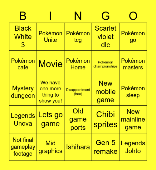 Pokemon Presents 2024 Bingo Card