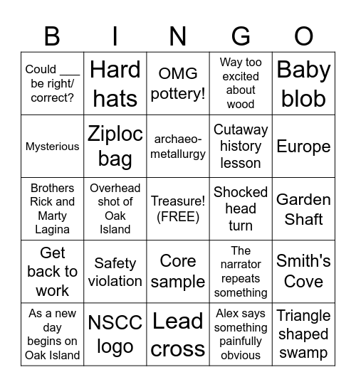 Oak Island Bingo Card