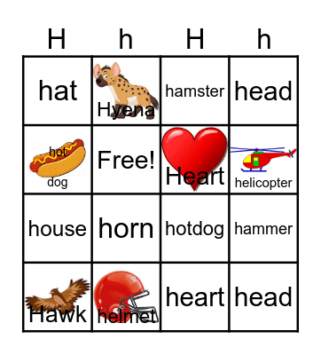 Letter H Bingo Card