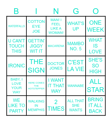 90'S BANGERS Bingo Card