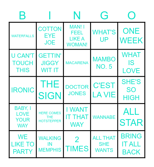 90'S BANGERS Bingo Card