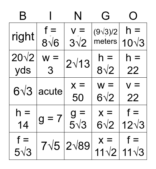 Quiz Review Bingo Card