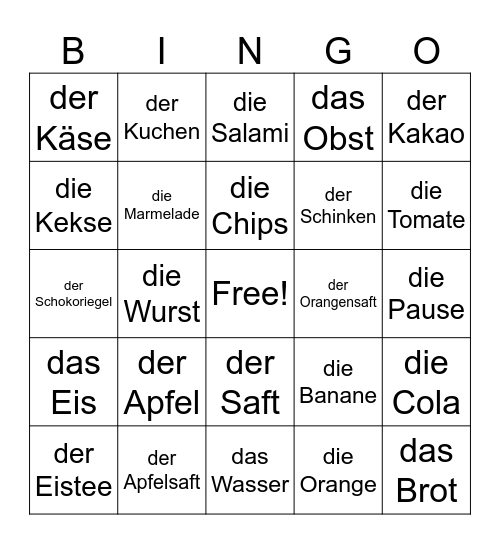 Party Essen Bingo Card