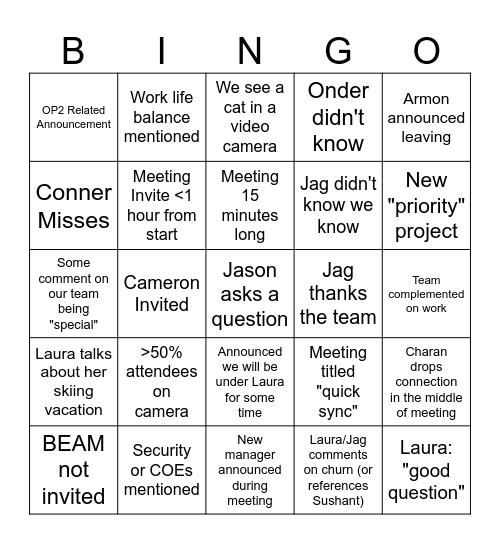 Jag Leaving Bingo Card