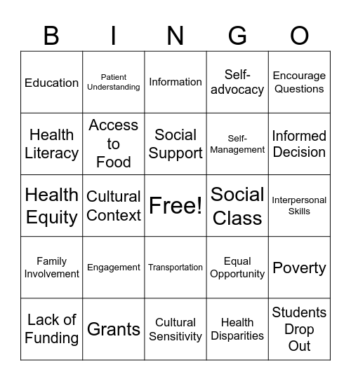 Education Access and Quality Bingo Card