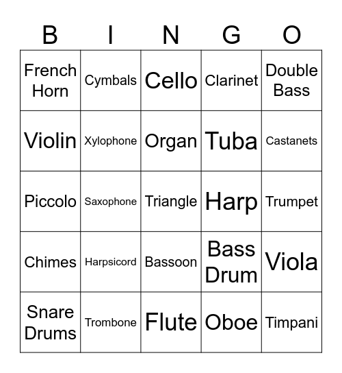 Instruments Bingo Card