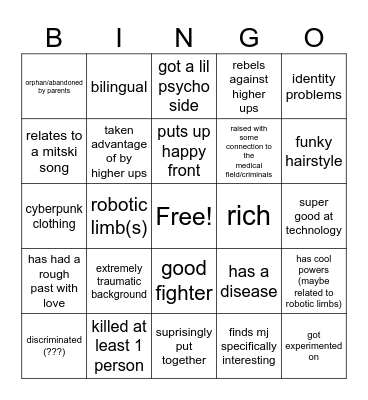 mj monitor lady bingo >-< Bingo Card
