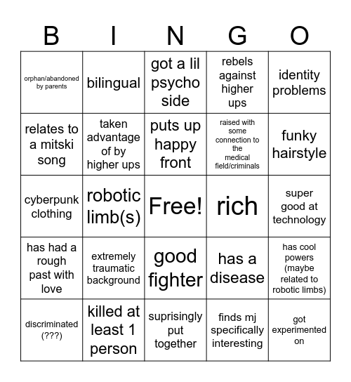 mj monitor lady bingo >-< Bingo Card