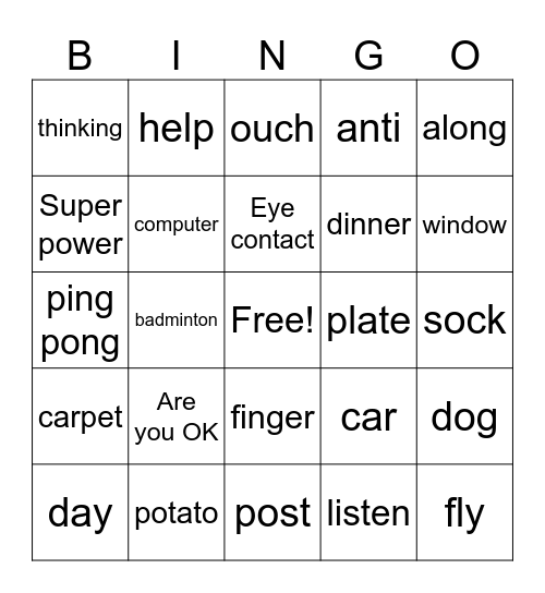 Listening Bingo Card