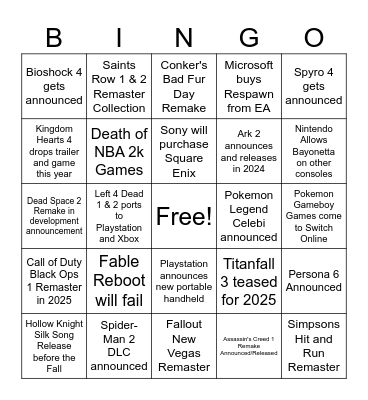 2024 Gaming Bingo!! Bingo Card