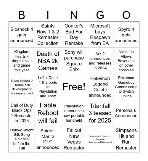 2024 Gaming Bingo!! Bingo Card
