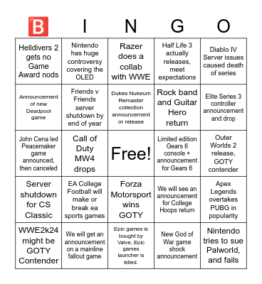 What will happen in gaming Bingo Card