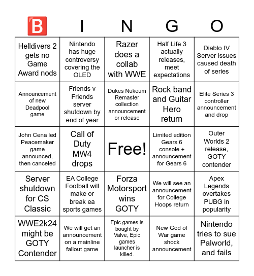 What will happen in gaming Bingo Card