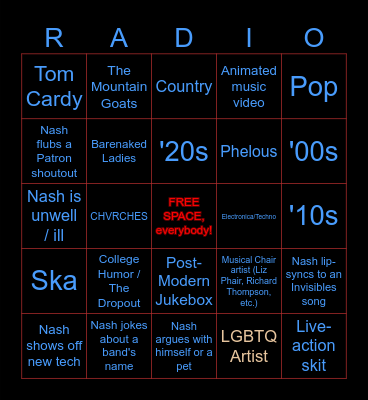 Bingo Dead Air MK V Bingo Card