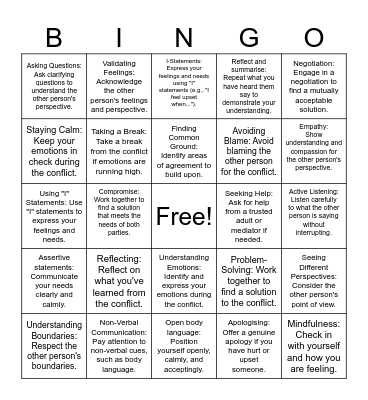 Conflict Resolution Bingo Card