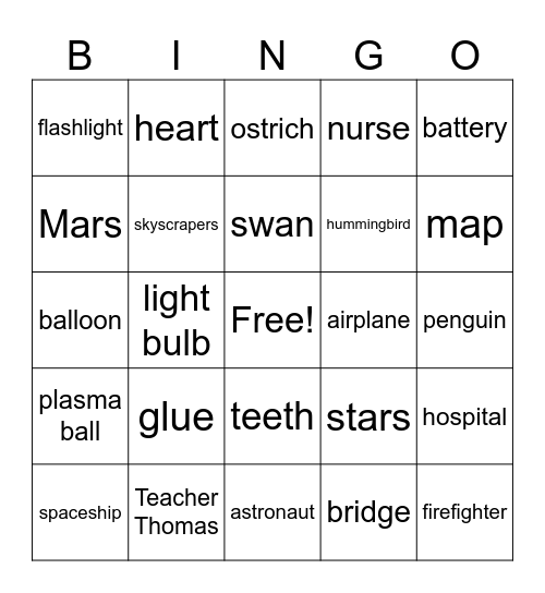 Vocab Words Bingo Card