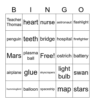 Vocab Words Bingo Card