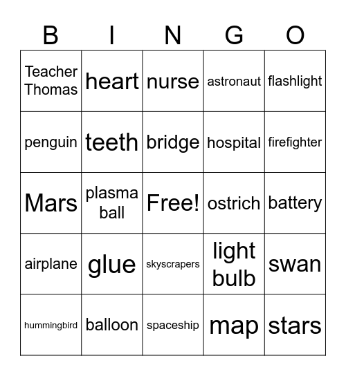 Vocab Words Bingo Card