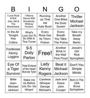 Back to the 80's Bingo Card