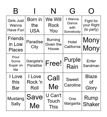 Sing Along Bingo Card