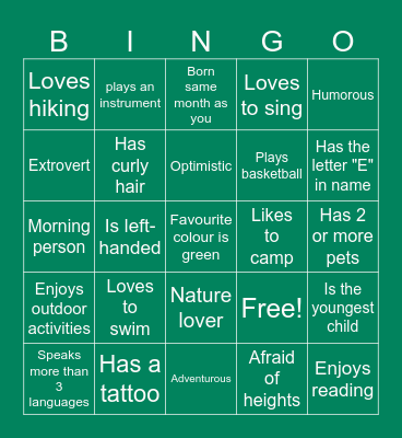 JOM HIKING Bingo Card