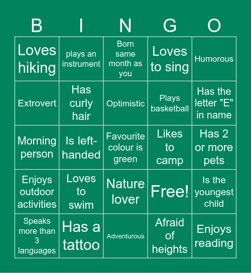 JOM HIKING Bingo Card
