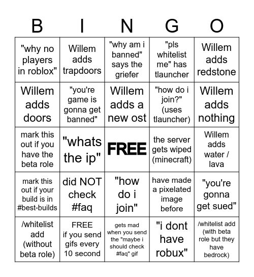 Mineplay Bingo Card