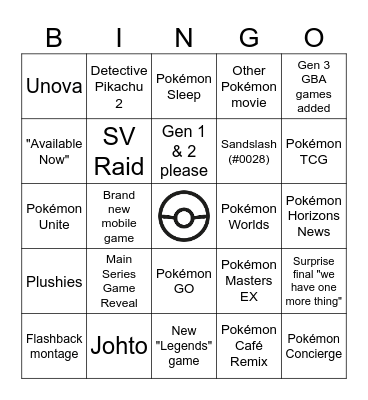 Pokémon Presents 2024 Bingo Card