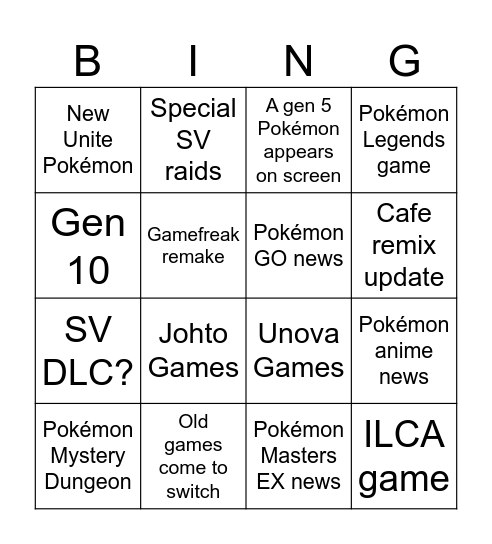 Pokémon Day Presents Bingo Card