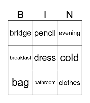 Engelse  bingo Card