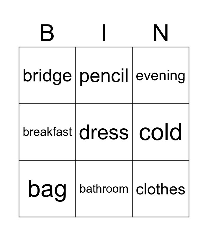 Engelse bingo Card