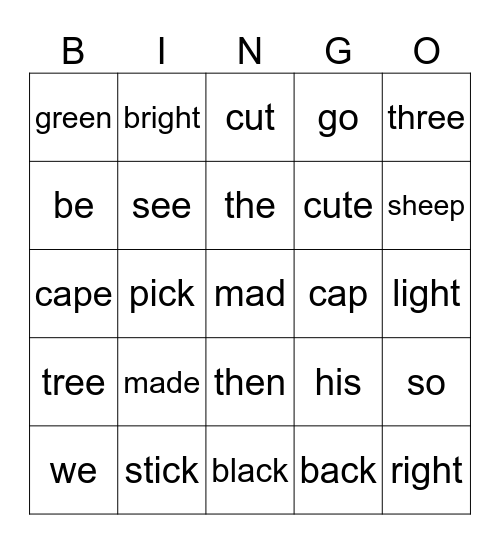 FE2 Unit 2 - Word Bingo Card