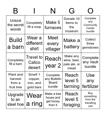 Stardew Valley Challenge Bingo Card