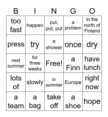 Vocabulary bingo Card