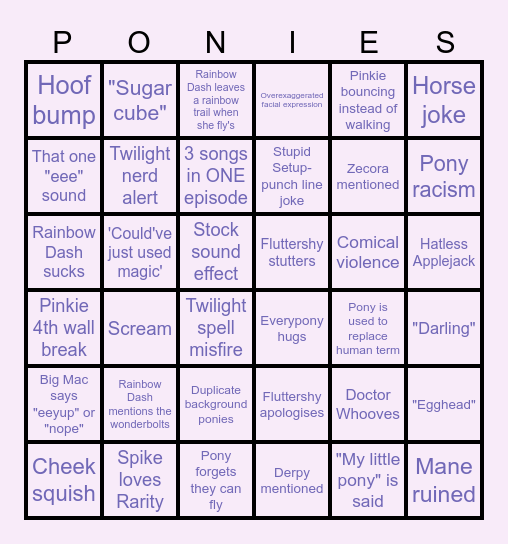 My Little Pony Bingo Card