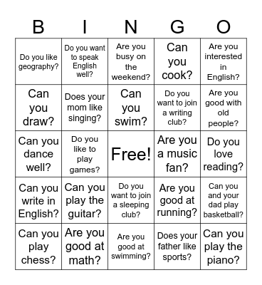 Can you do these things? Bingo Card